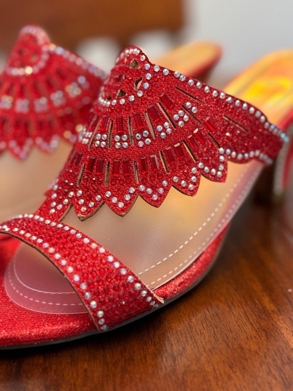 Pierre Dumas Red Rhinestone Glitter Kitten Heel Mule Sandals - Women's Size 10M